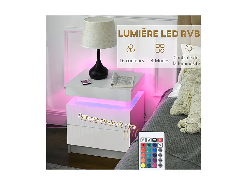Table de chevet lumineuse HERA blanche