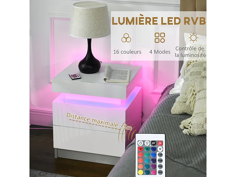 Table de chevet lumineuse HERA blanche