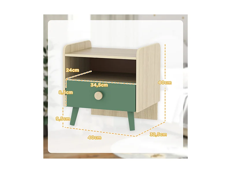 Table de chevet enfant LEONIS bois et vert