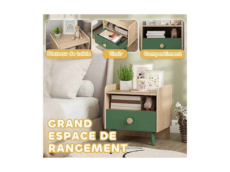 Table de chevet enfant LEONIS bois et vert