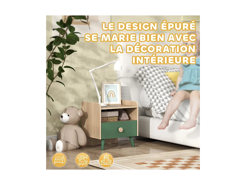 Table de chevet enfant LEONIS bois et vert