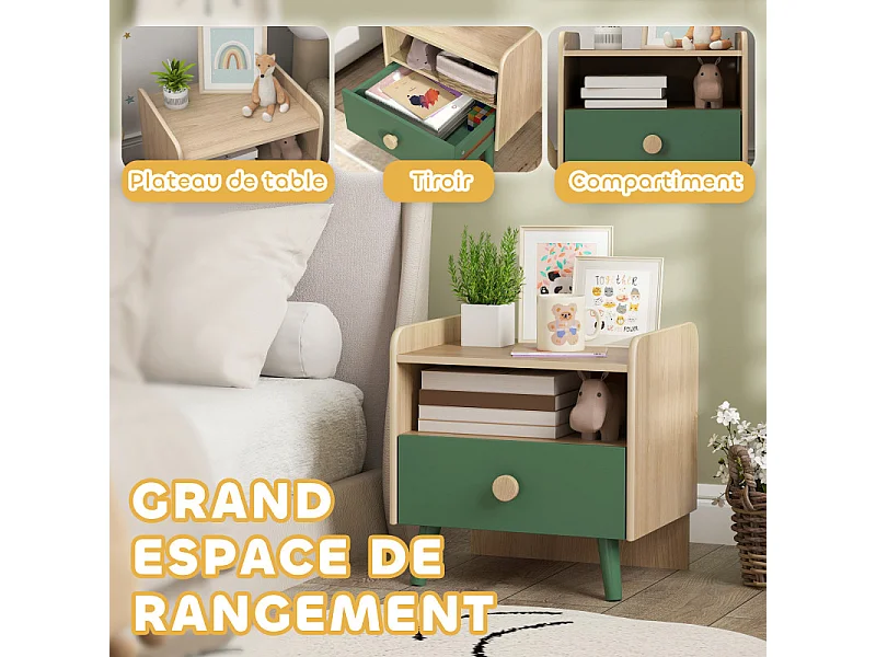 Table de chevet enfant LEONIS bois et vert