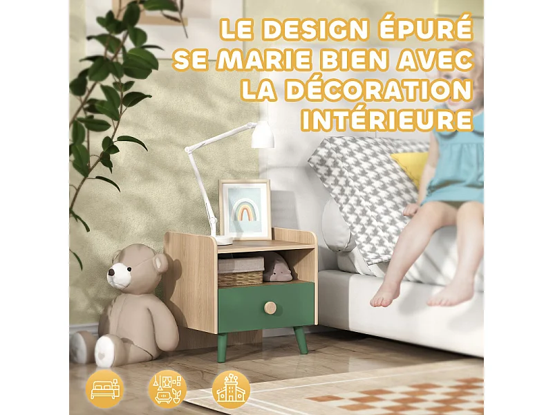 Table de chevet enfant LEONIS bois et vert