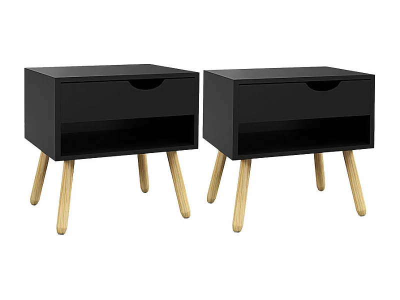 Lot de 2 tables de chevet nordiques HELIOS bois et noir