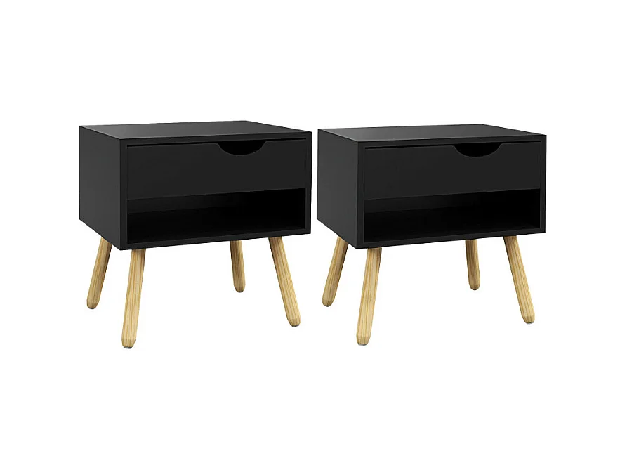 Lot de 2 tables de chevet nordiques HELIOS bois et noir
