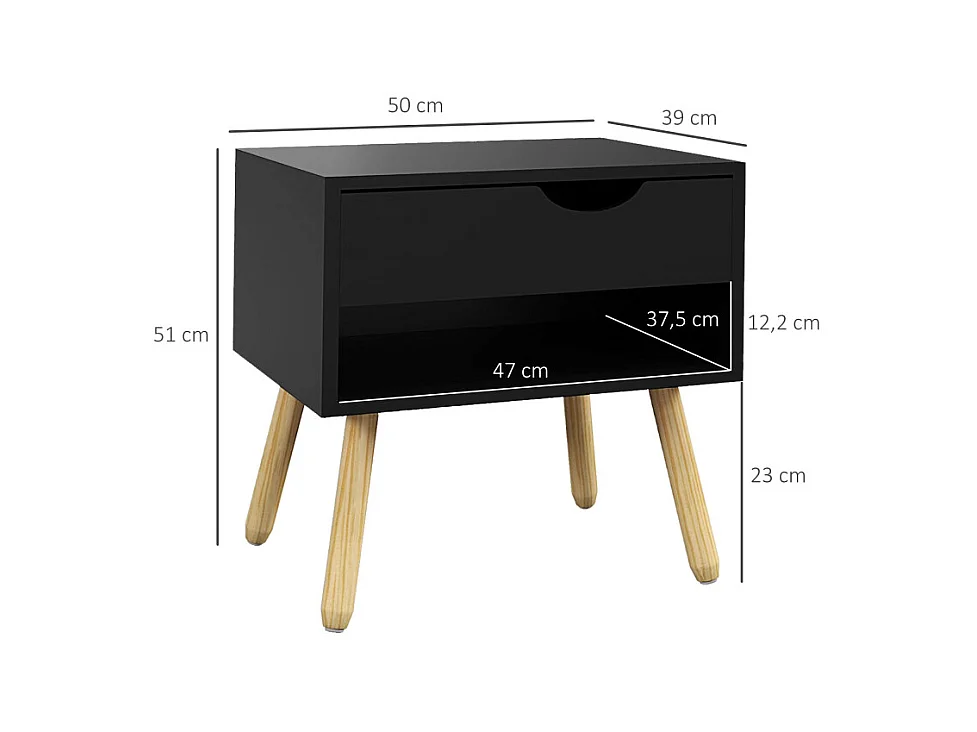 Lot de 2 tables de chevet nordiques HELIOS bois et noir