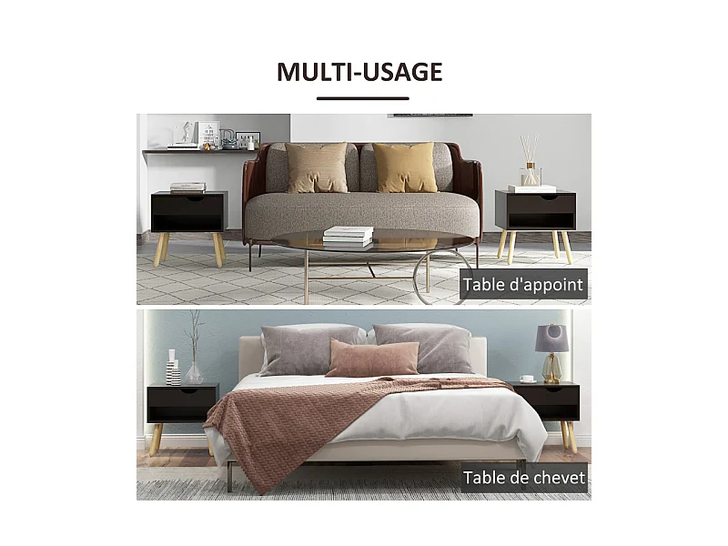 Lot de 2 tables de chevet nordiques HELIOS bois et noir