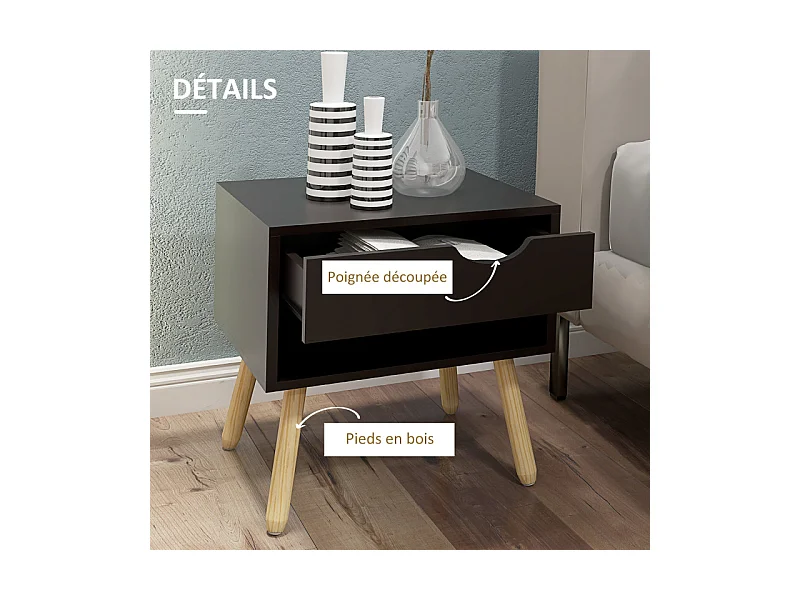 Lot de 2 tables de chevet nordiques HELIOS bois et noir