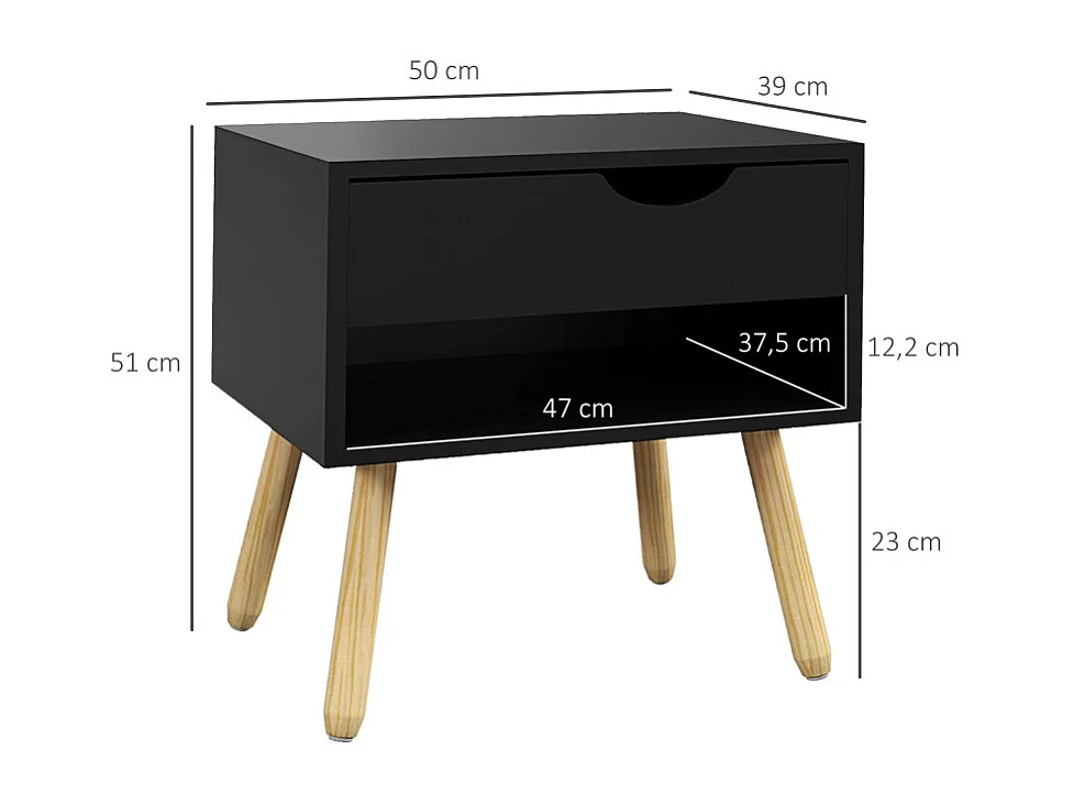 Lot de 2 tables de chevet nordiques HELIOS bois et noir