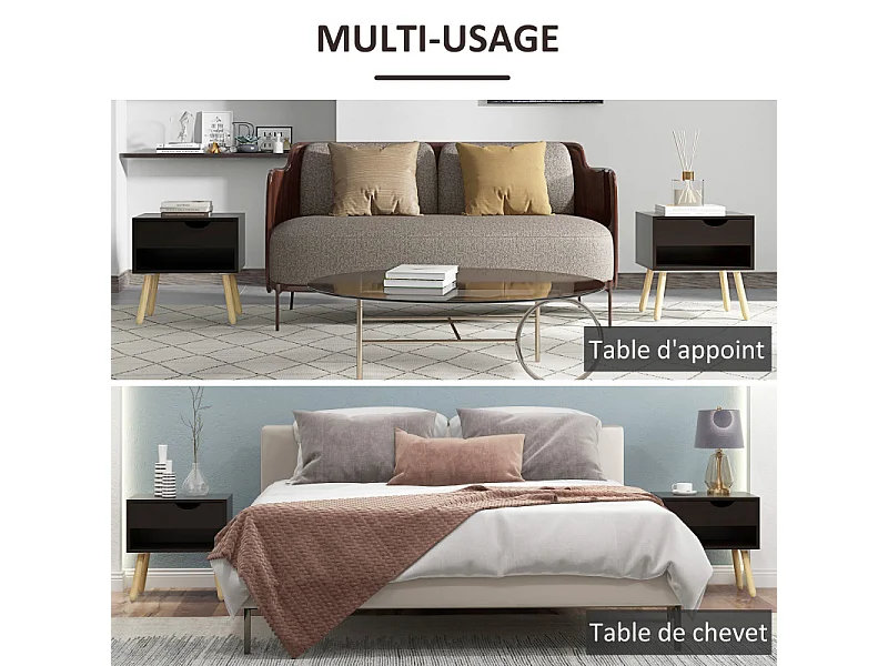 Lot de 2 tables de chevet nordiques HELIOS bois et noir