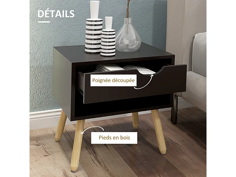 Lot de 2 tables de chevet nordiques HELIOS bois et noir