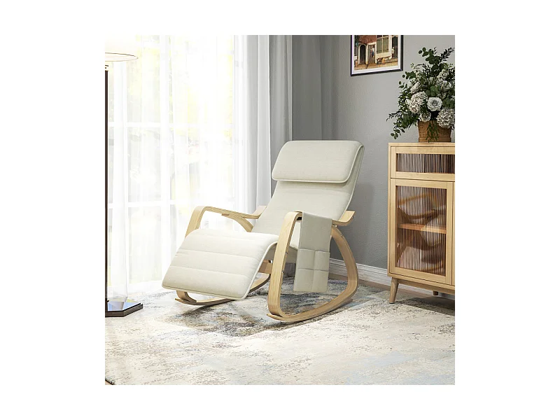 Fauteuil à bascule relax repose-pied réglable bois tissu