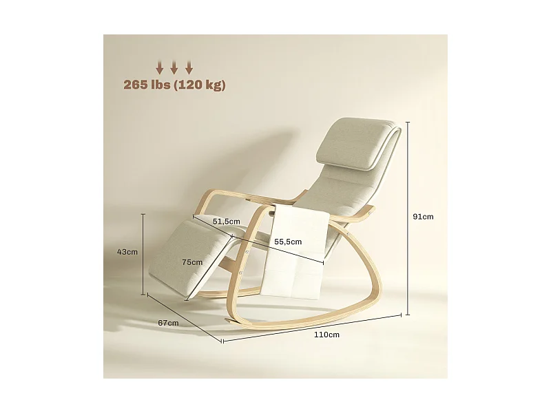 Fauteuil à bascule relax repose-pied réglable bois tissu