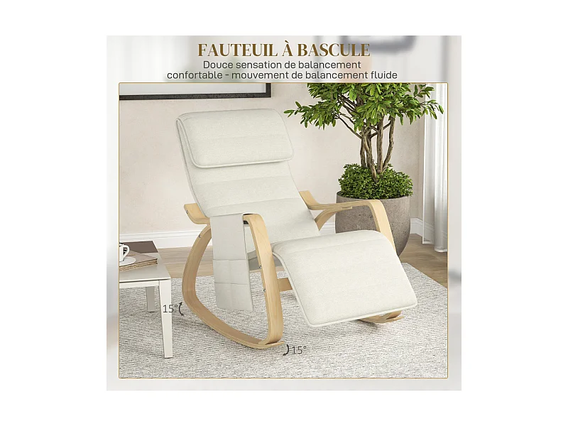 Fauteuil à bascule relax repose-pied réglable bois tissu