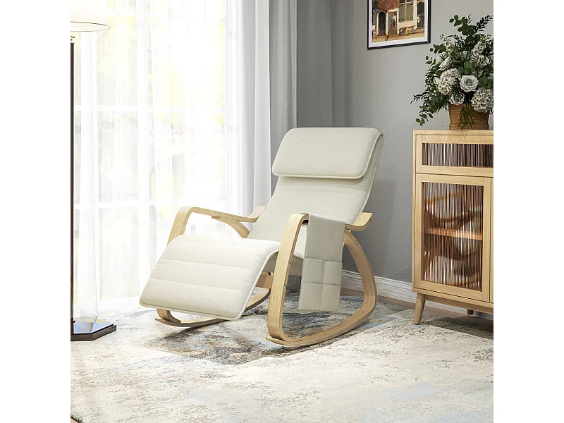 Fauteuil à bascule relax repose-pied réglable bois tissu