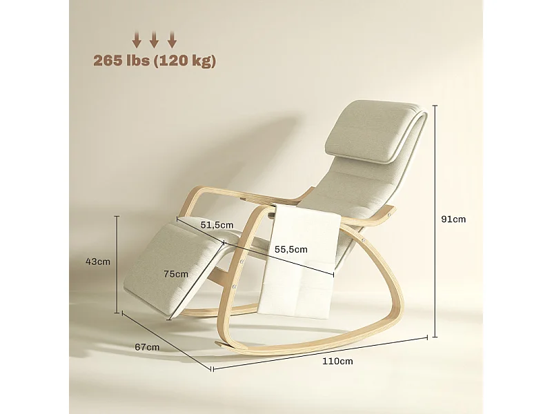 Fauteuil à bascule relax repose-pied réglable bois tissu