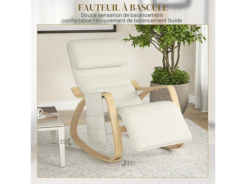 Fauteuil à bascule relax repose-pied réglable bois tissu