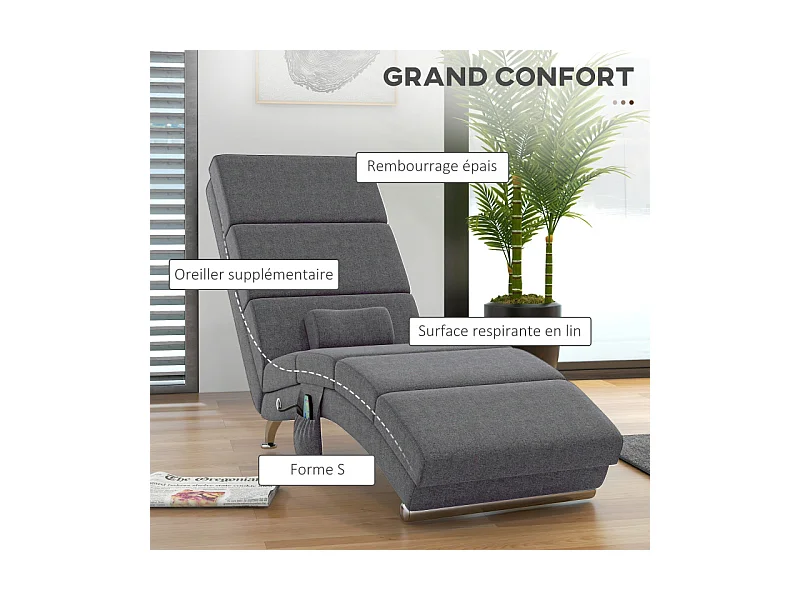 Fauteuil relax massant chauffant design métal chromé tissu