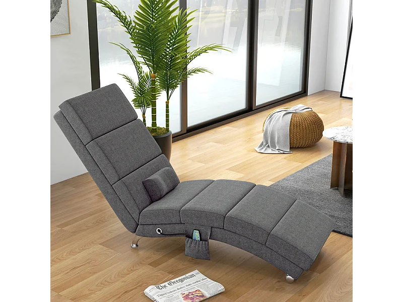 Fauteuil relax massant chauffant design métal chromé tissu