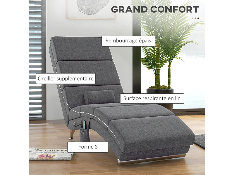 Fauteuil relax massant chauffant design métal chromé tissu