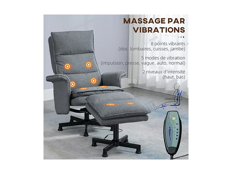 Fauteuil de massage avec repose-pieds KEIRAN gris