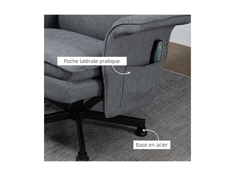 Fauteuil de massage avec repose-pieds KEIRAN gris