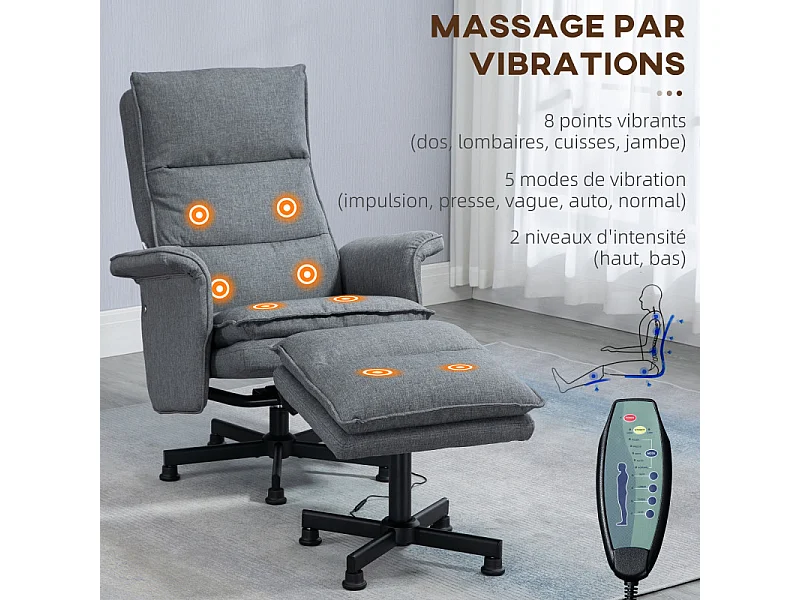 Fauteuil de massage avec repose-pieds KEIRAN gris