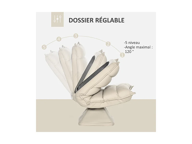 Fauteuil relax pivotant inclinable tissu velours microfibre