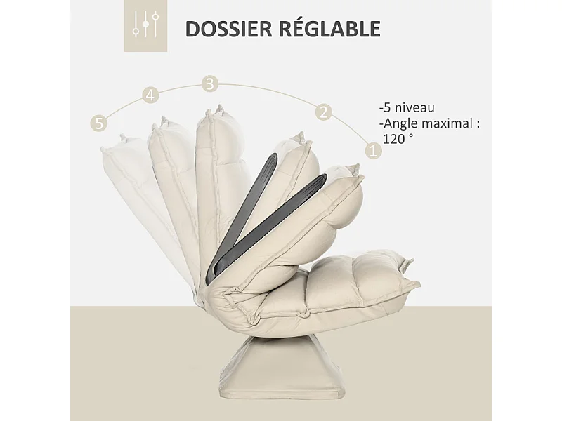 Fauteuil relax pivotant inclinable tissu velours microfibre