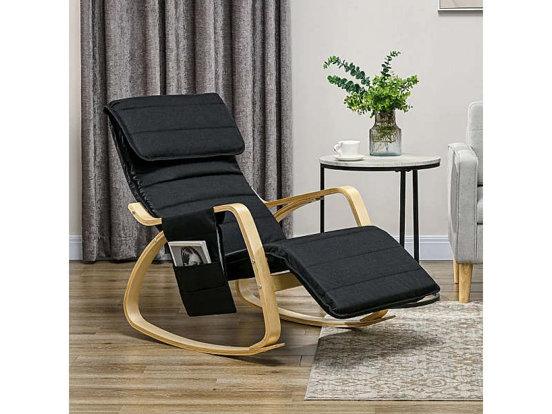 Fauteuil à bascule relax repose-pied réglable bois tissu