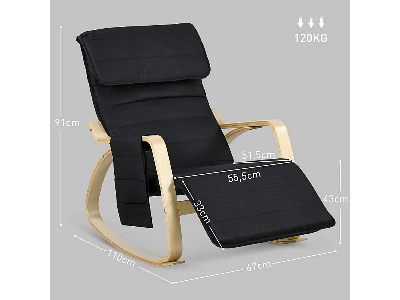 Fauteuil à bascule relax repose-pied réglable bois tissu