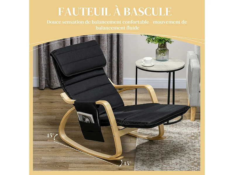 Fauteuil à bascule relax repose-pied réglable bois tissu