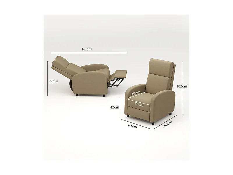 Fauteuil relax inclinable max. 160° repose-pieds intégré tissu