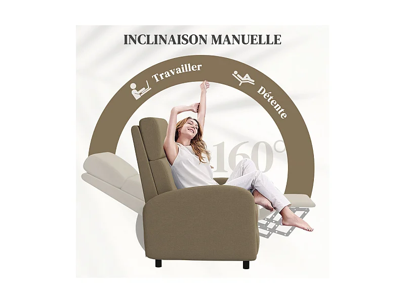 Fauteuil relax inclinable max. 160° repose-pieds intégré tissu