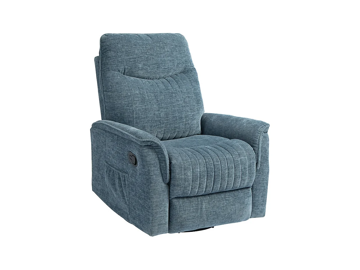 Fauteuil relax inclinable pivotant repose-pieds rétractable tissu bleu chiné