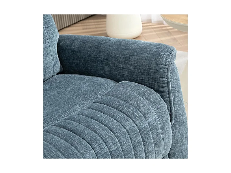 Fauteuil relax inclinable pivotant repose-pieds rétractable tissu bleu chiné