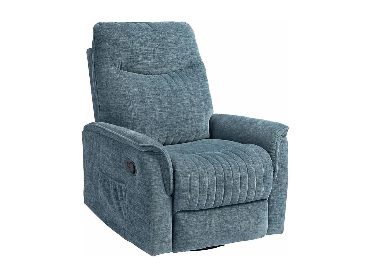 Fauteuil relax inclinable pivotant repose-pieds rétractable tissu bleu chiné