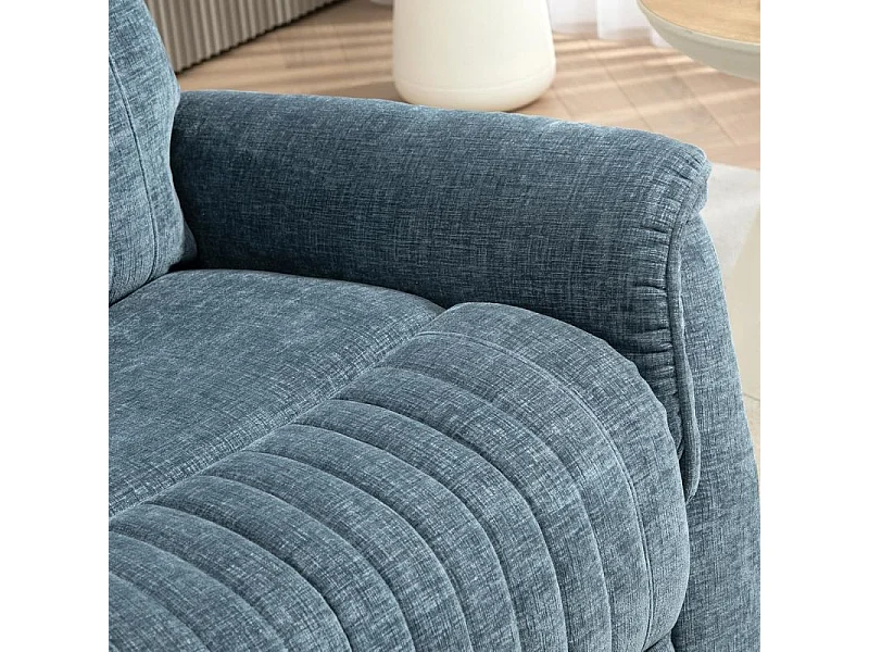 Fauteuil relax inclinable pivotant repose-pieds rétractable tissu bleu chiné