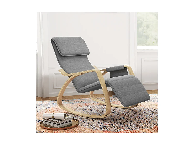 Fauteuil à bascule relax repose-pied réglable bois tissu