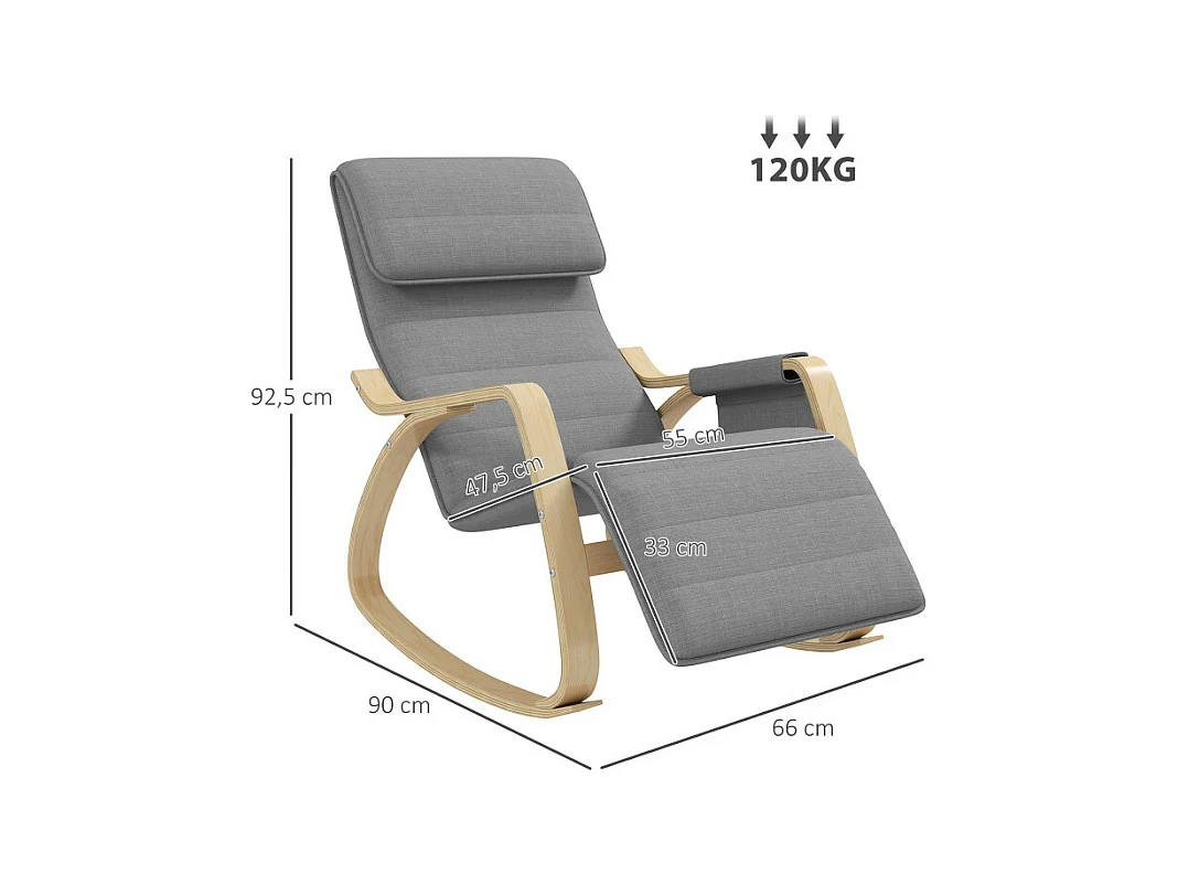 Fauteuil à bascule relax repose-pied réglable bois tissu