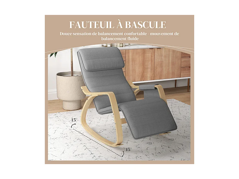 Fauteuil à bascule relax repose-pied réglable bois tissu