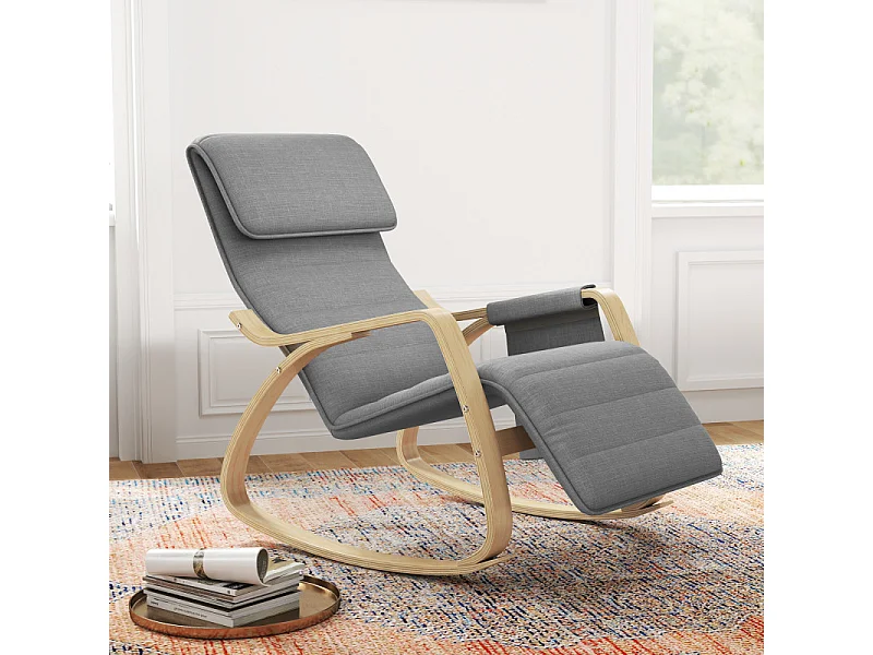 Fauteuil à bascule relax repose-pied réglable bois tissu
