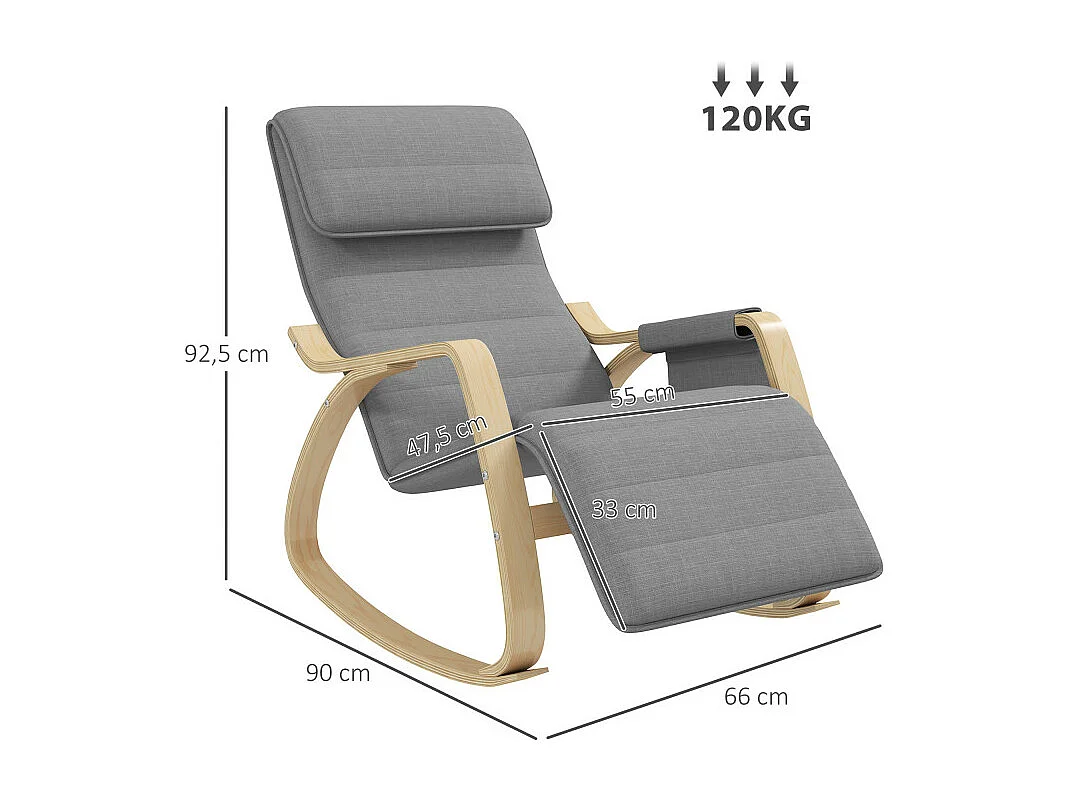 Fauteuil à bascule relax repose-pied réglable bois tissu