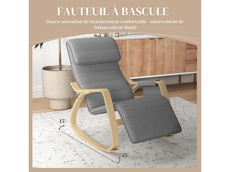 Fauteuil à bascule relax repose-pied réglable bois tissu