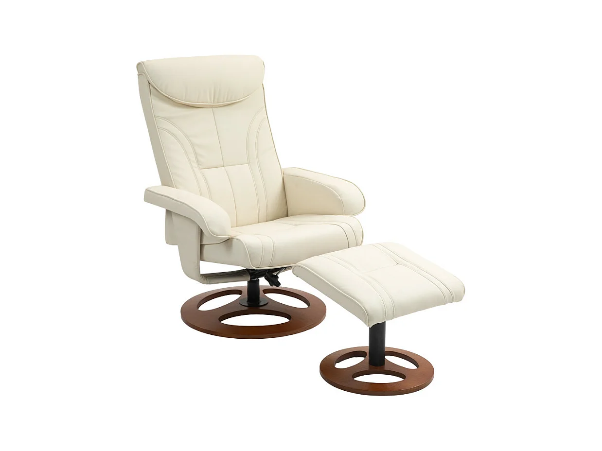 Ensemble fauteuil repose-pieds design Chesterfield synthétique surpiqûres crème