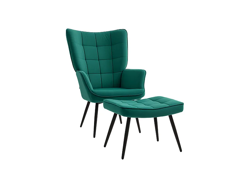 Ensemble fauteuil et repose-pieds ESMERALDA vert émeraude