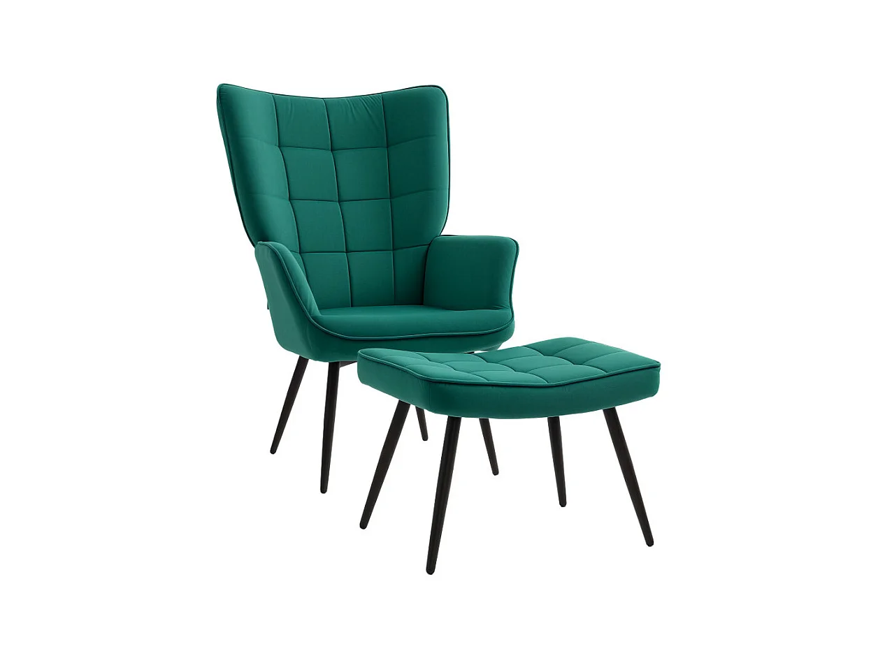 Ensemble fauteuil et repose-pieds ESMERALDA vert émeraude