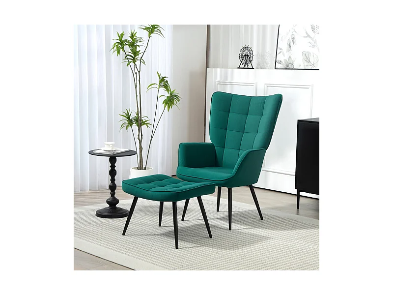 Ensemble fauteuil et repose-pieds ESMERALDA vert émeraude