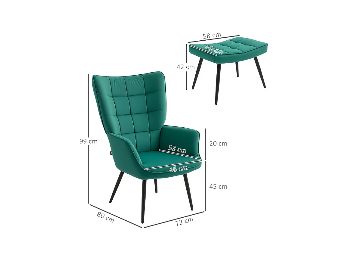 Ensemble fauteuil et repose-pieds ESMERALDA vert émeraude