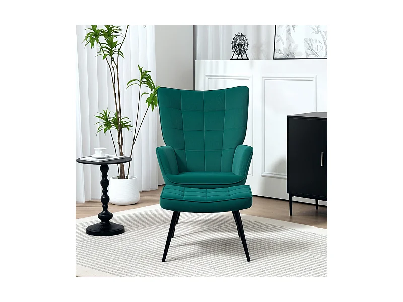 Ensemble fauteuil et repose-pieds ESMERALDA vert émeraude